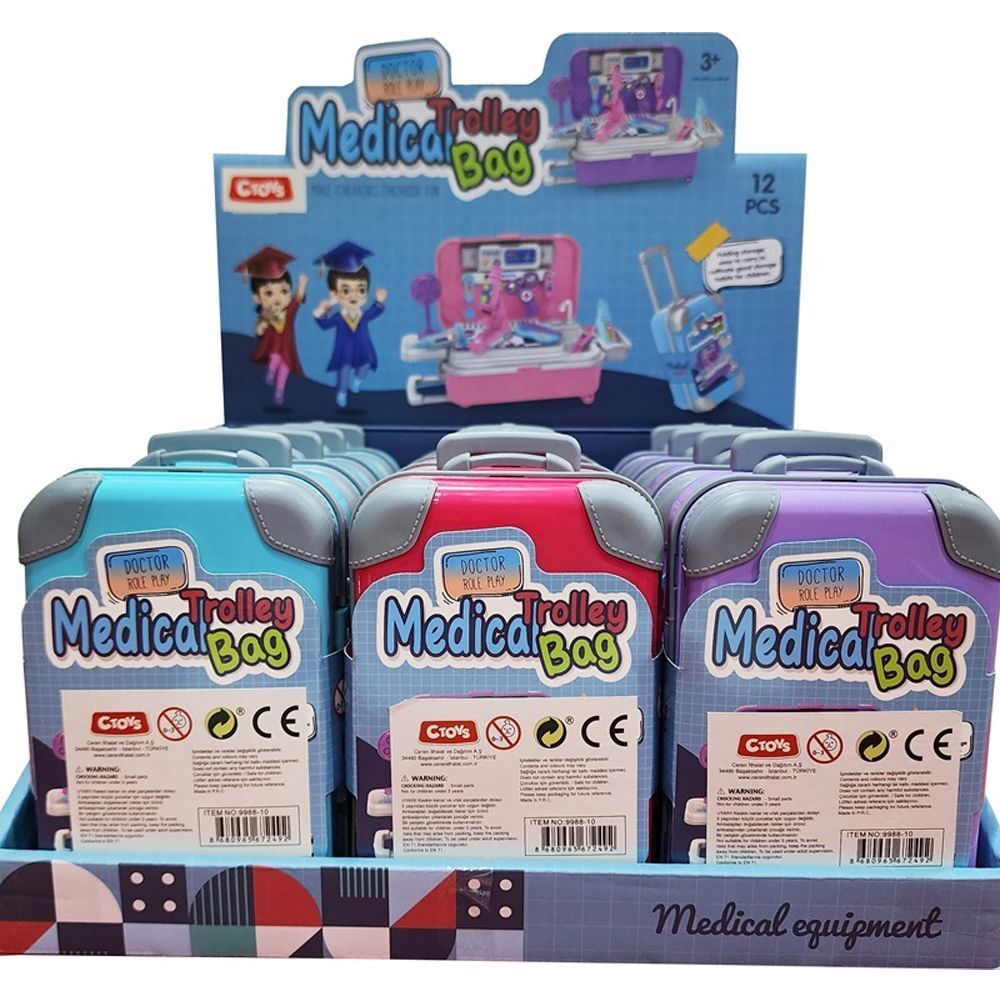 Ctoy-9988-10 Mini Çekçekli Doktor Çantası 12 Li Stant