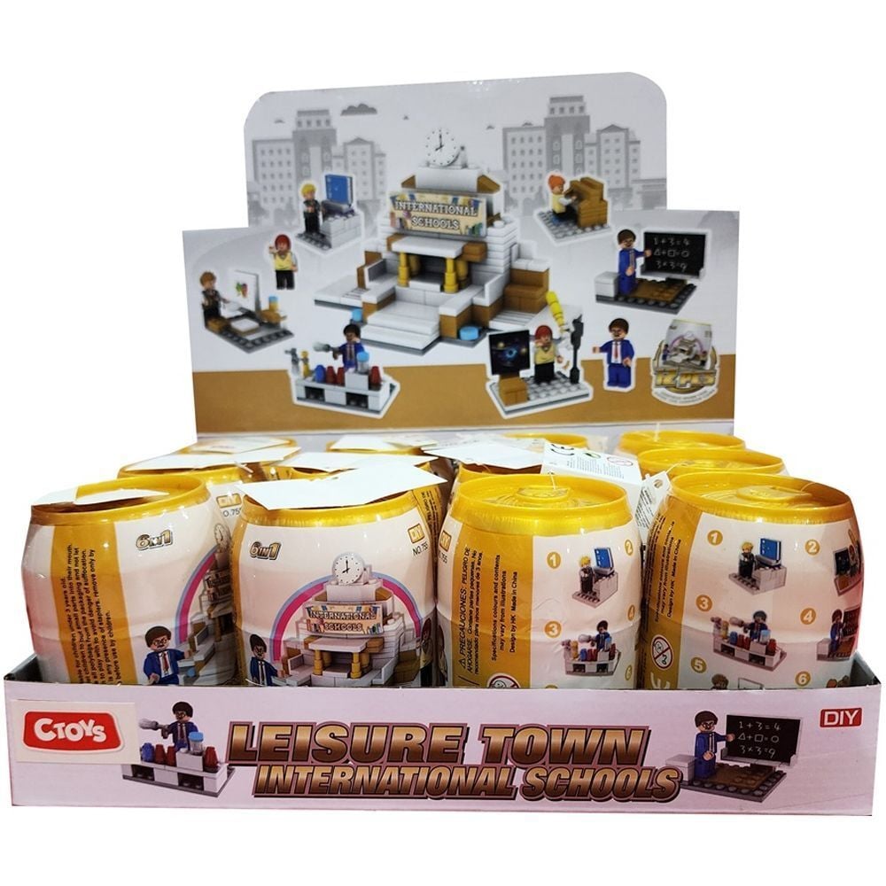 Ctoy-755 Mini Bloklar Okul 12'Li Stant