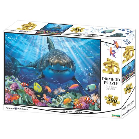 Neco Prm-10365 Prime 3D-Büyük Beyaz Köpekbalığı-500 Parça Yetişkin Puzzle