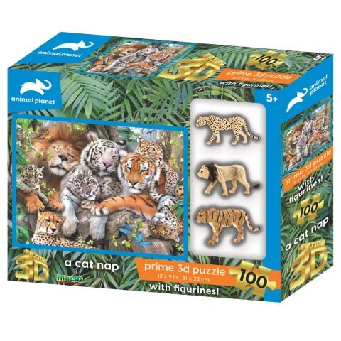 Neco Prm-15544 Prime 3D-Vahşi Kediler Figür Set Ve 100 Parça Puzzle