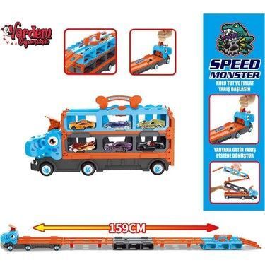Vardem Gd001 Parkurlu 6Araçlı Araba Fırlatan Açılıp-Katlanabilir Dinozor Tır (159Cm)